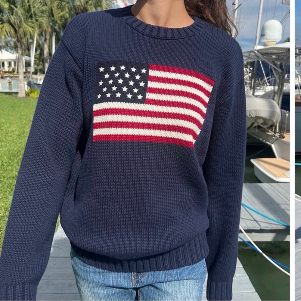 Brandy Melville American Flag Sweater One Size Navy USA Coastal Preppy FLAW